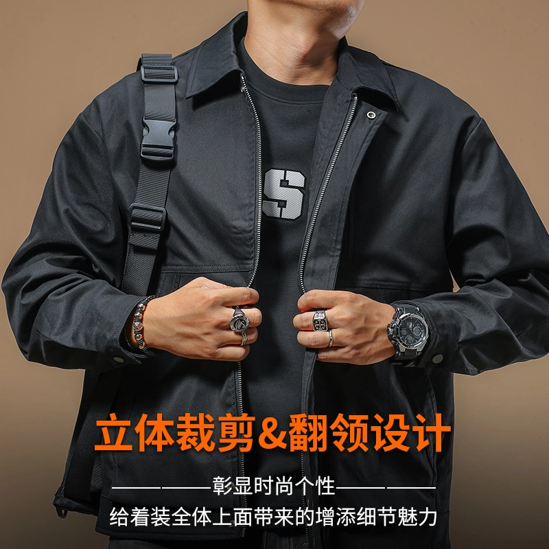 季言 翻领行政商务休闲微宽松潮流百搭夹克外套 男款 黑色