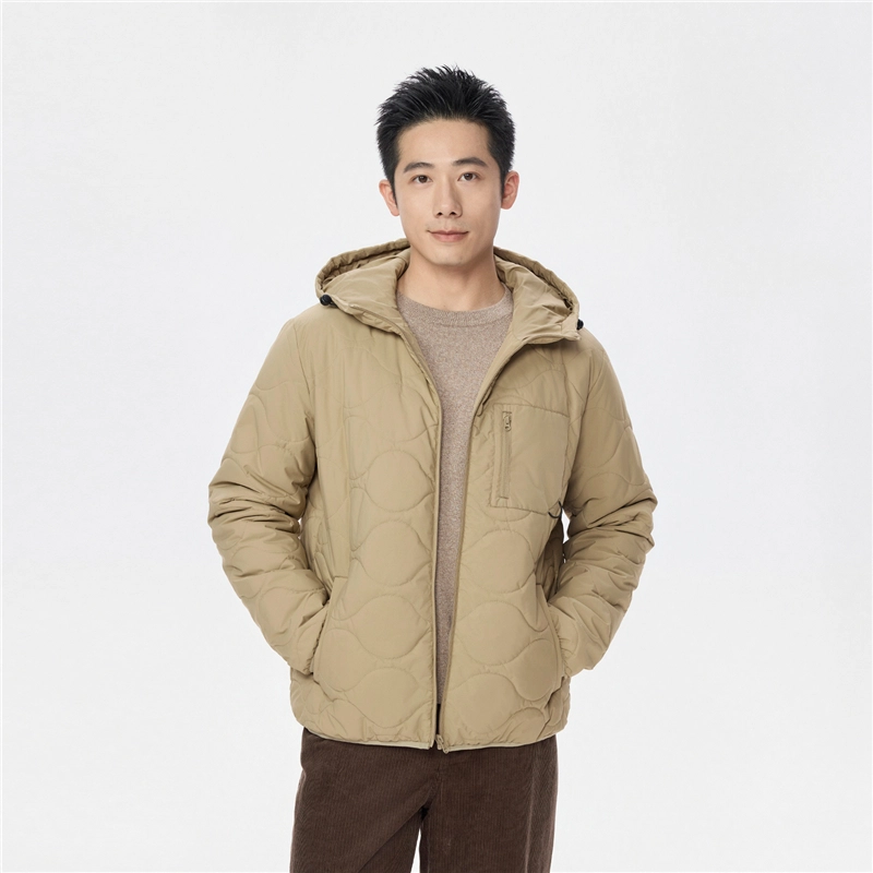 佐丹奴 葫芦绗缝连帽多口袋梭织棉衣外套棉服 男款