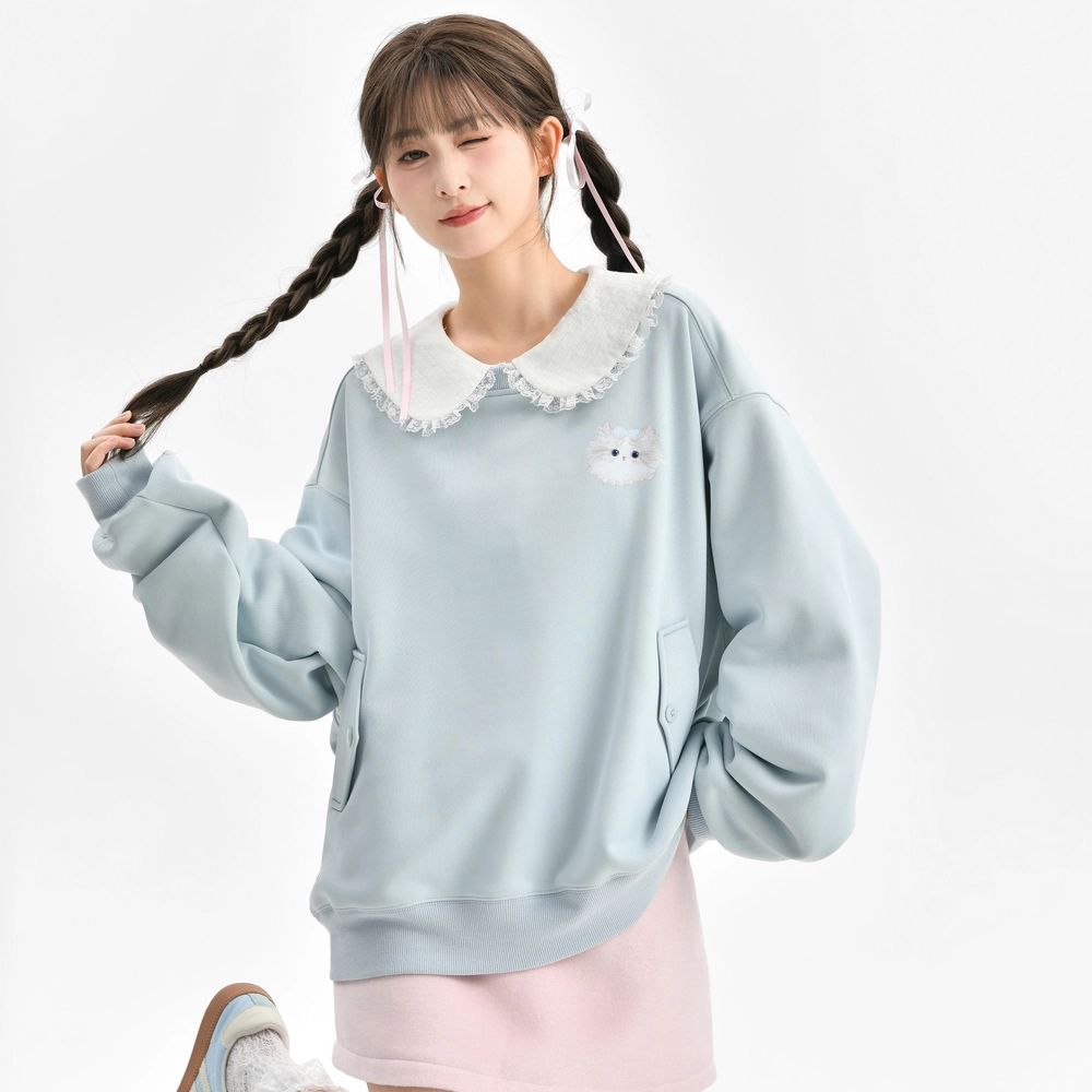 森女部落 可爱印花套头圆领卫衣高腰蛋糕半身裙裙装套装 女款