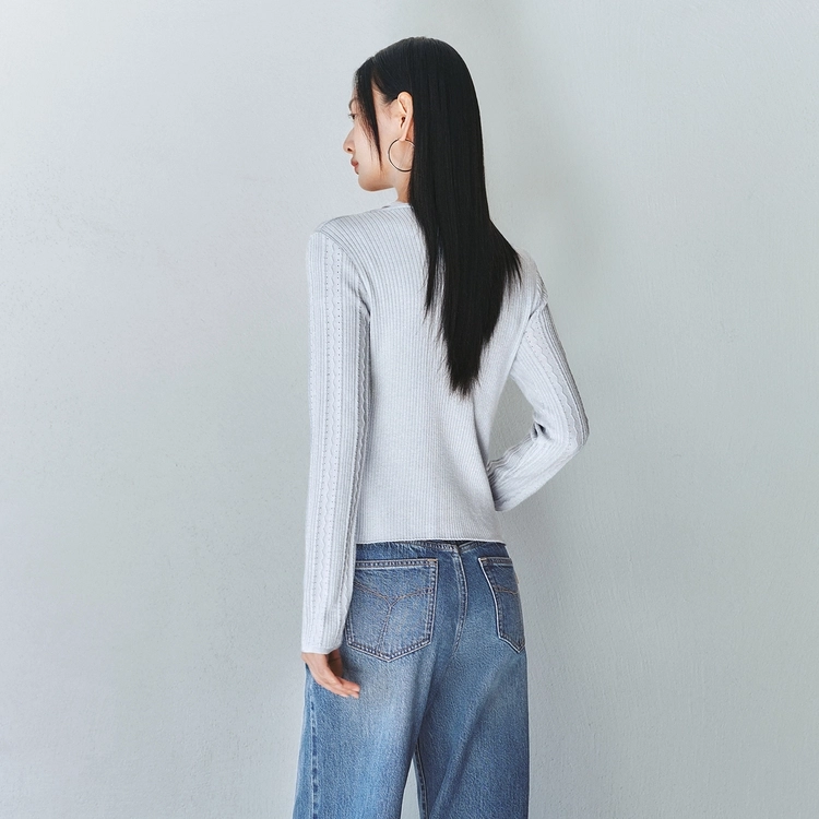 太平鸟 时尚细闪银线肌理感假两件长袖针织衫 女款