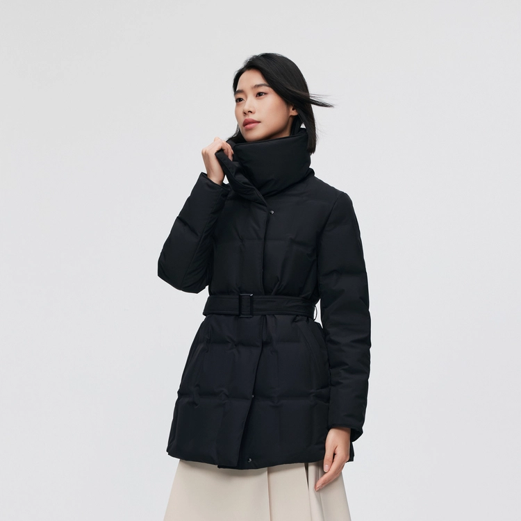 波司登 翻领加厚鹅绒中长款纯色羽绒服 女款