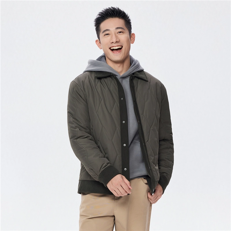 佐丹奴 棉衣外套波浪纹撞色灯芯绒翻领夹克棉服 男款