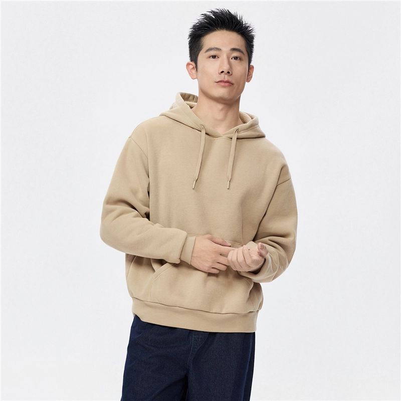 佐丹奴 加绒连帽袋鼠兜套头针织卫衣 男款