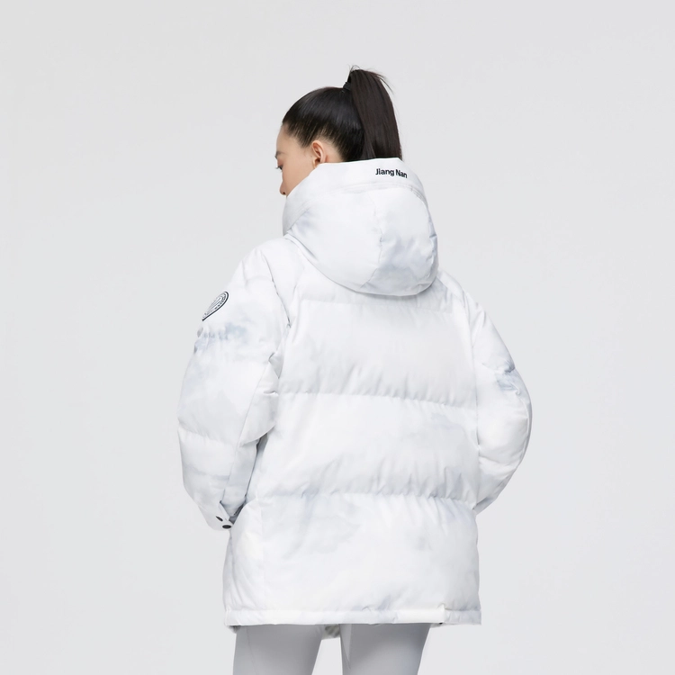 波司登 时尚运动系列 雪山印花短款抽象图案连帽宽松中长款羽绒服 女款