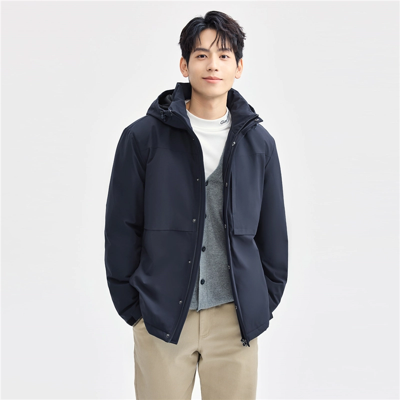 佐丹奴 棉衣外套破骨多口袋拉链连帽夹克棉服 男款