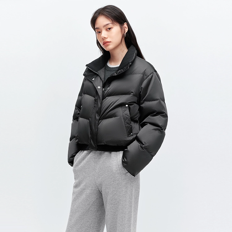 太平鸟 缎面针织拼接立领面包服保暖外套羽绒服 女款