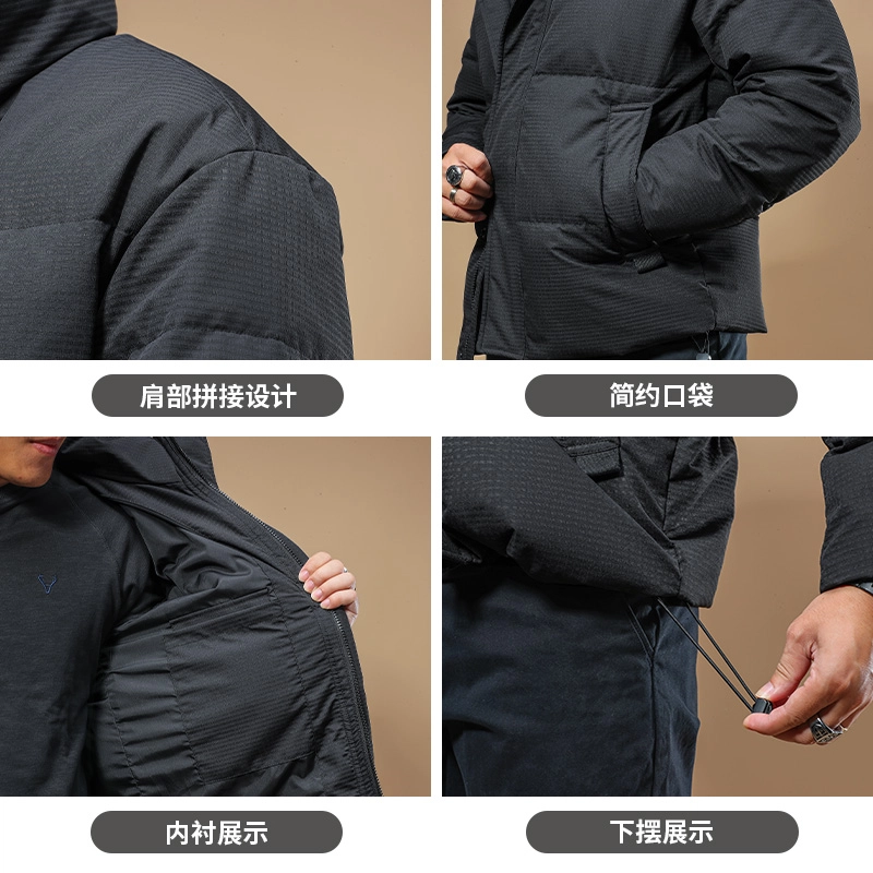 季言 立领加厚保暖户外防水透气潮牌羽绒服 男款 黑色