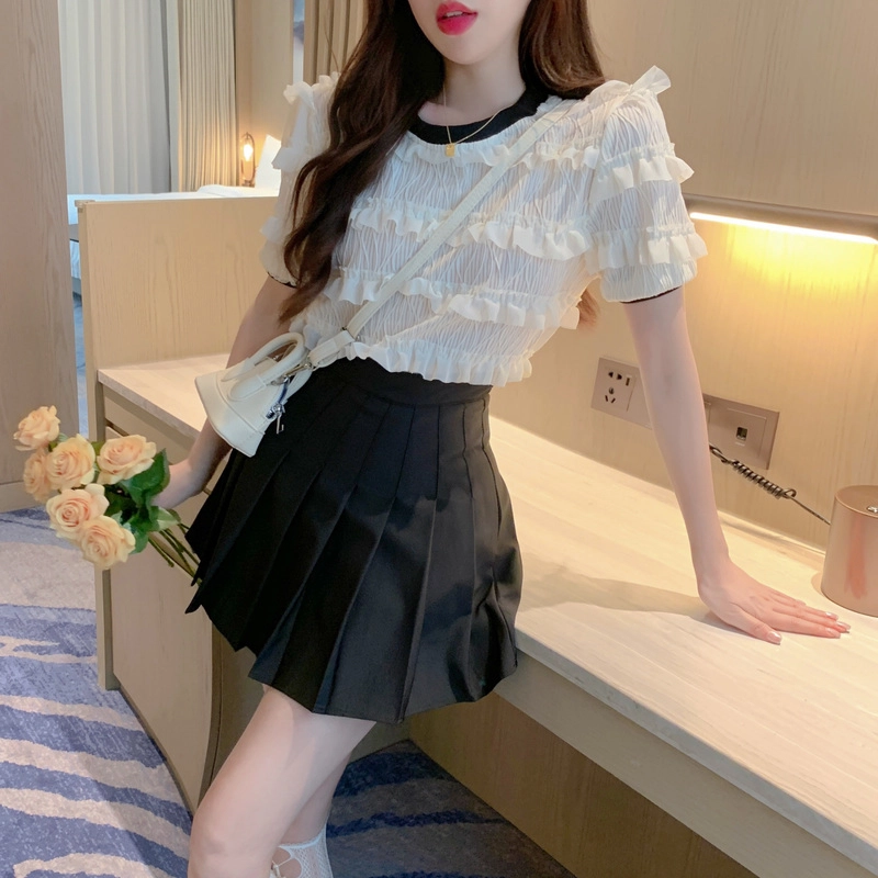 水中花 气质小众独特别致温柔风荷叶边裙装套装 女款