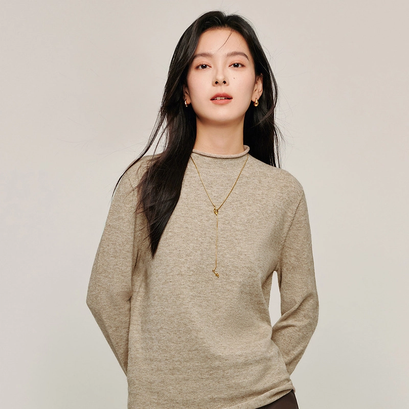 茵曼 纯色百搭半高领套头长袖打底衫针织衫毛衣 女款