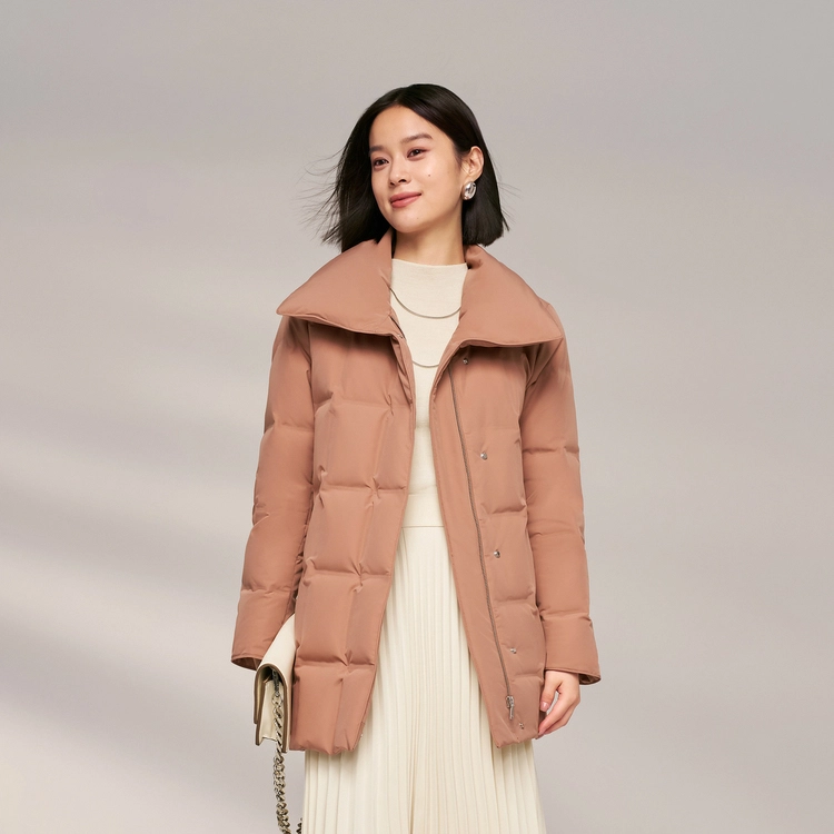 波司登 翻领加厚鹅绒中长款纯色羽绒服 女款
