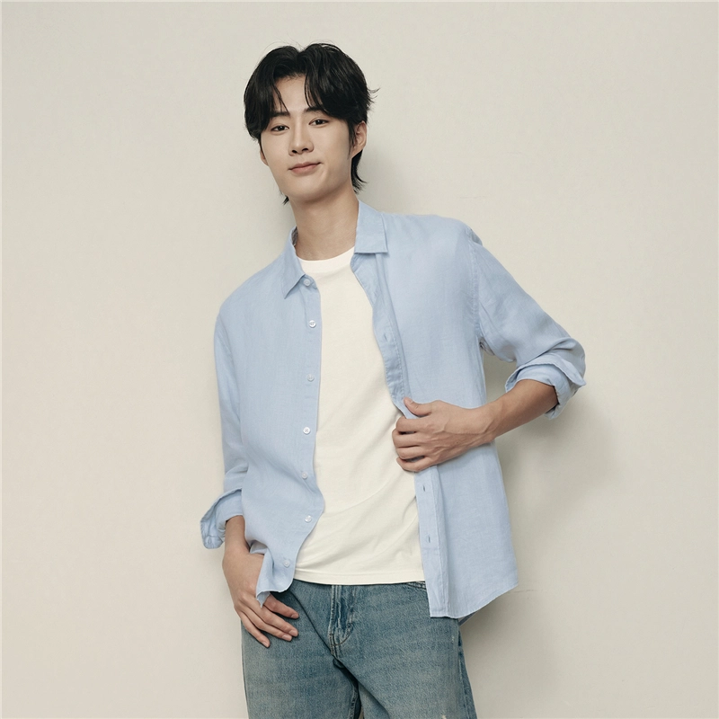 佐丹奴 韩国款天然亚麻梭织休闲长袖衬衫 男款