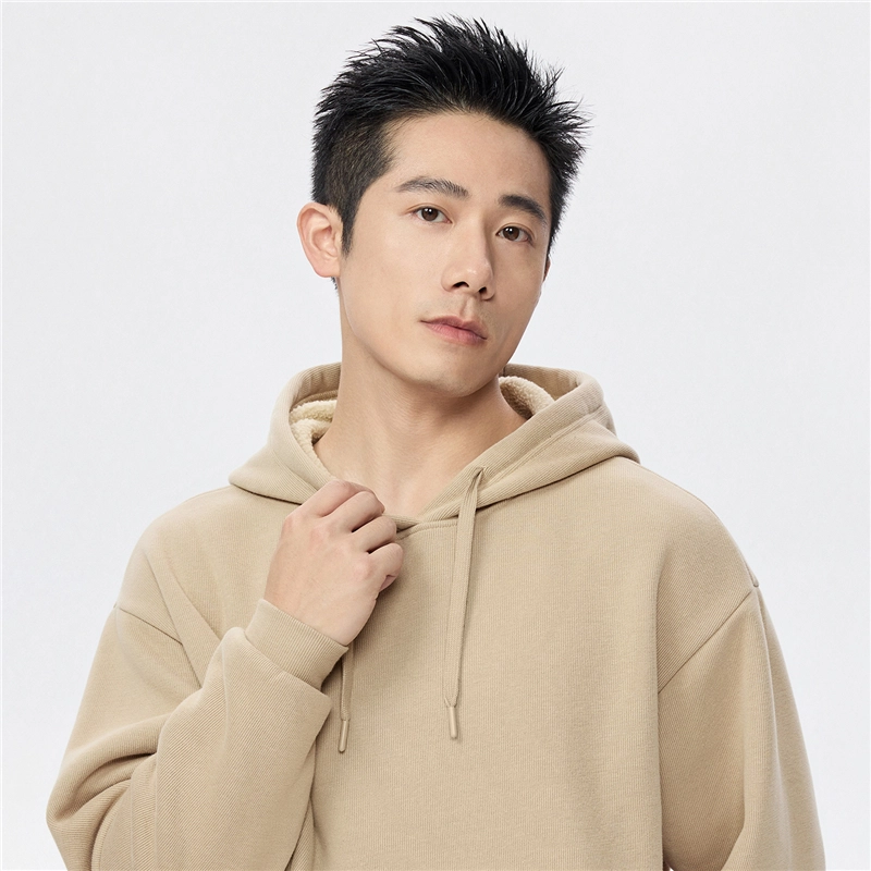 佐丹奴 加绒连帽袋鼠兜套头针织卫衣 男款
