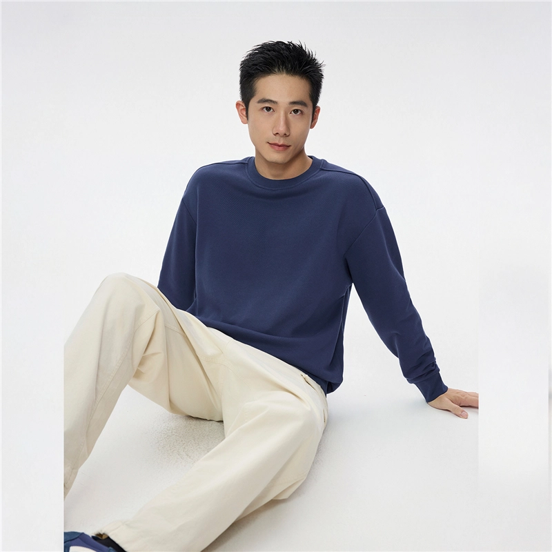 佐丹奴 破骨纯色圆领宽松针织套头卫衣 男款