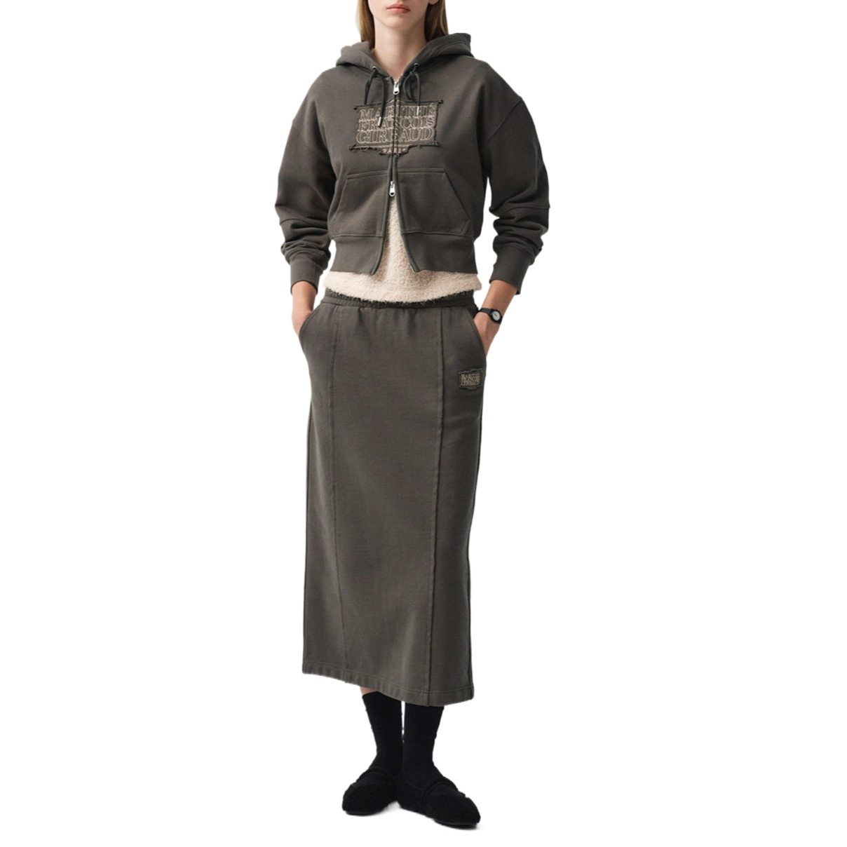 MARITHE FRANCOIS GIRBAUD W CLASSIC LOGO CROP HOODIE ZIPUP