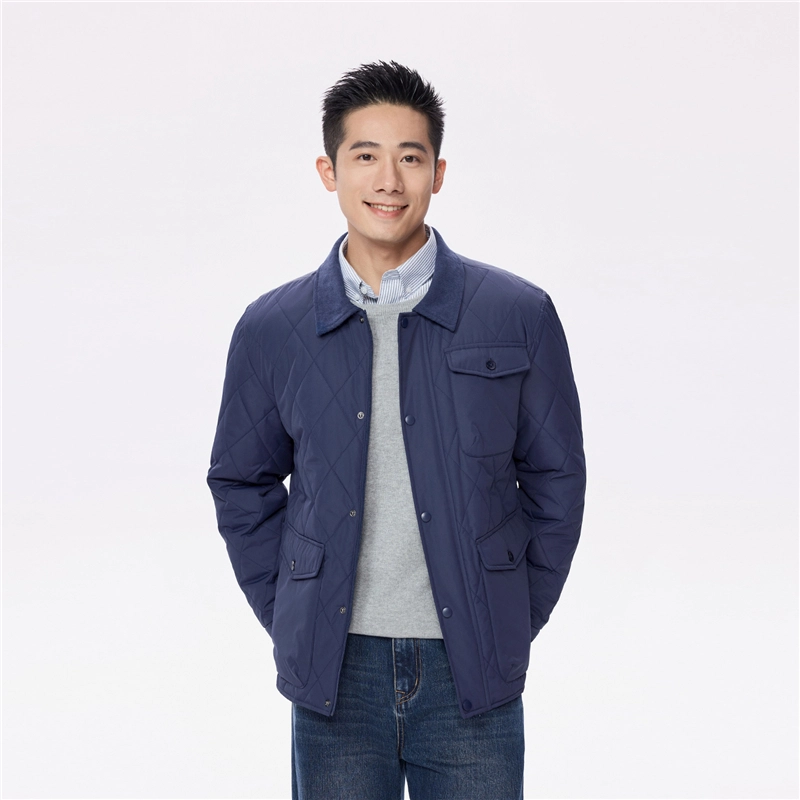 佐丹奴 拼接灯芯绒翻领多口袋梭织棉衣外套棉服 男款