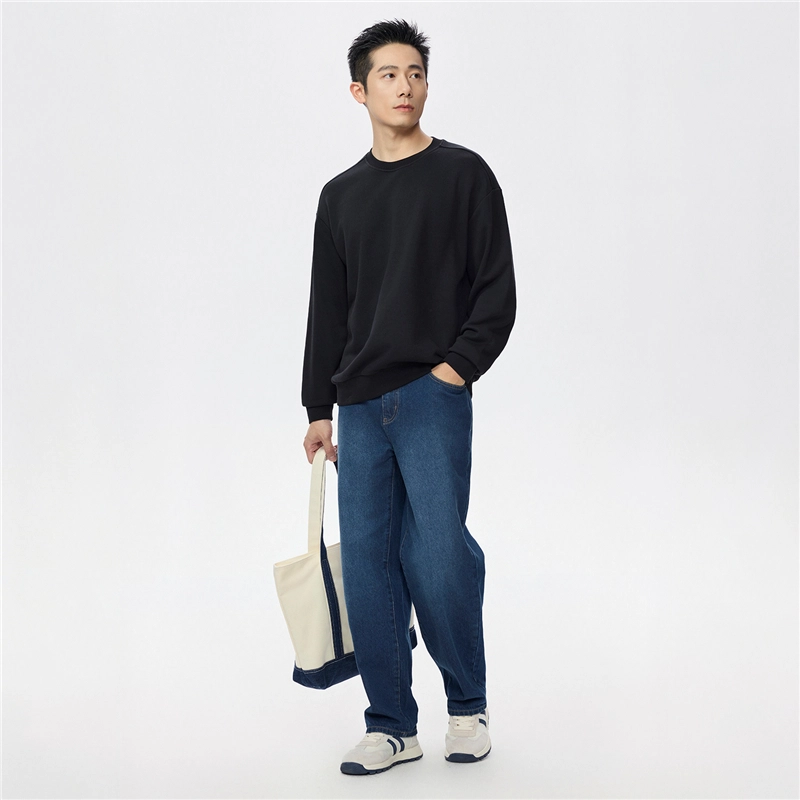佐丹奴 破骨纯色圆领宽松针织套头卫衣 男款