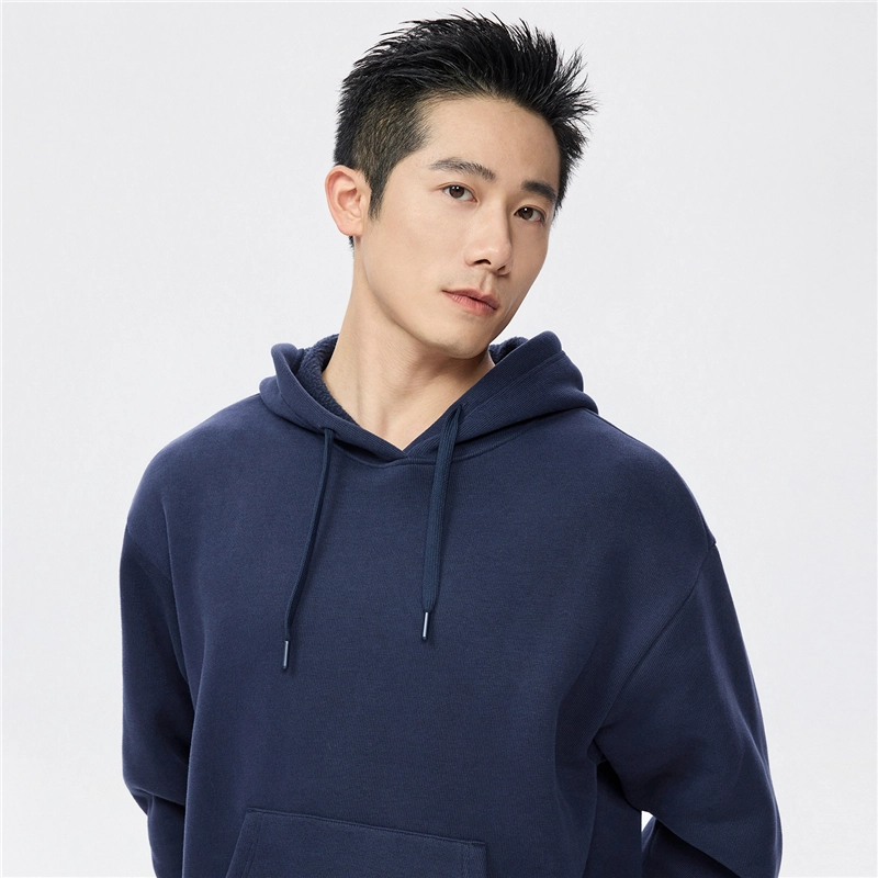佐丹奴 加绒连帽袋鼠兜套头针织卫衣 男款