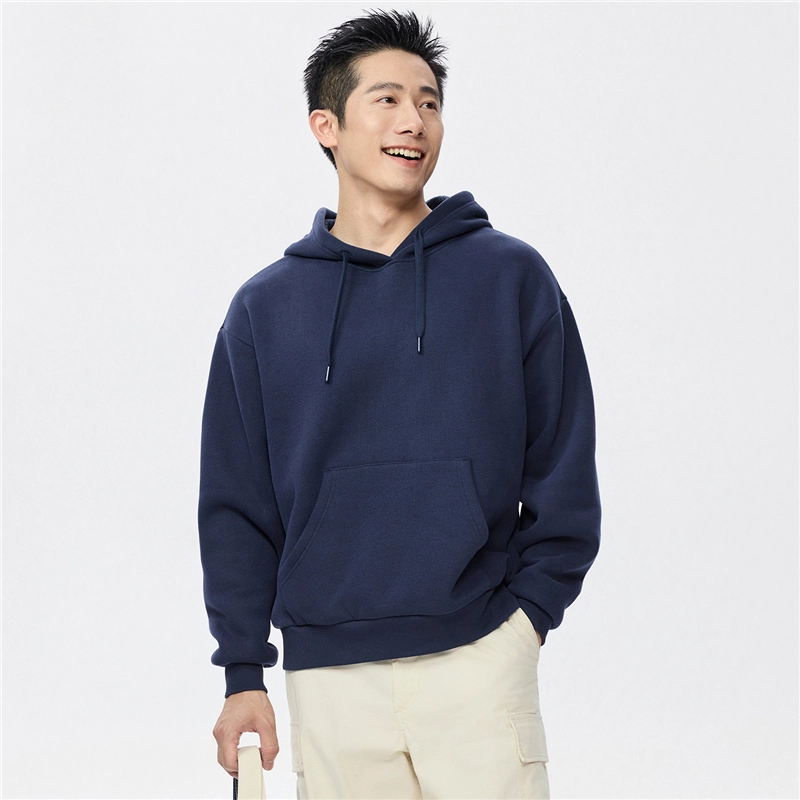佐丹奴 加绒连帽袋鼠兜套头针织卫衣 男款