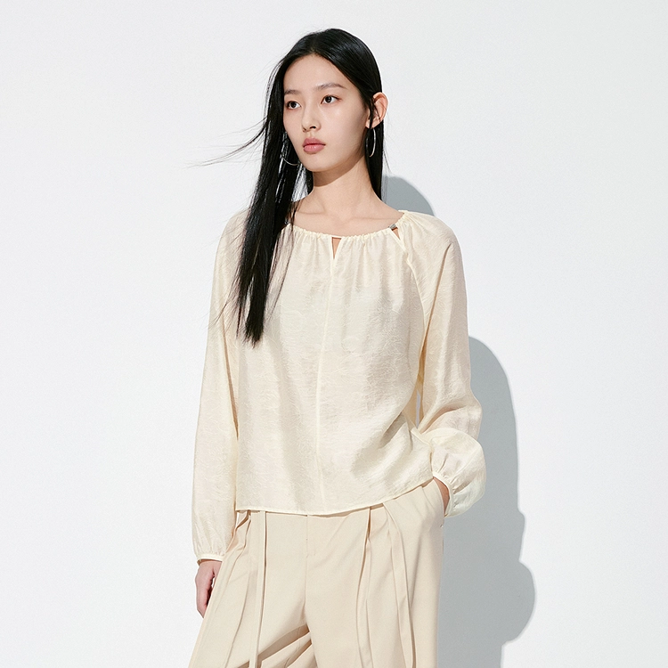 太平鸟 纯色圆领长袖衬衫 女款