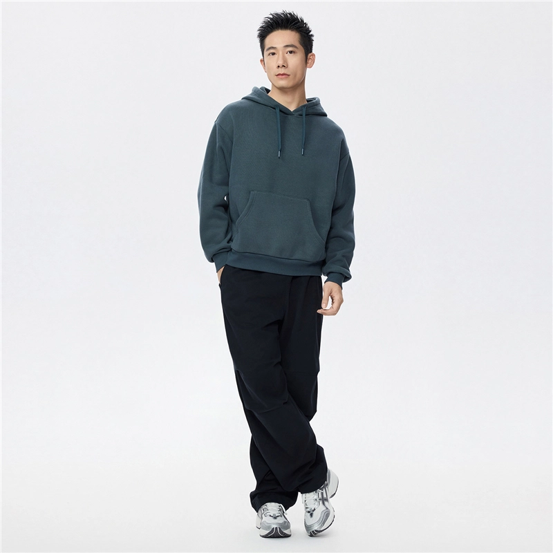 佐丹奴 加绒连帽袋鼠兜套头针织卫衣 男款