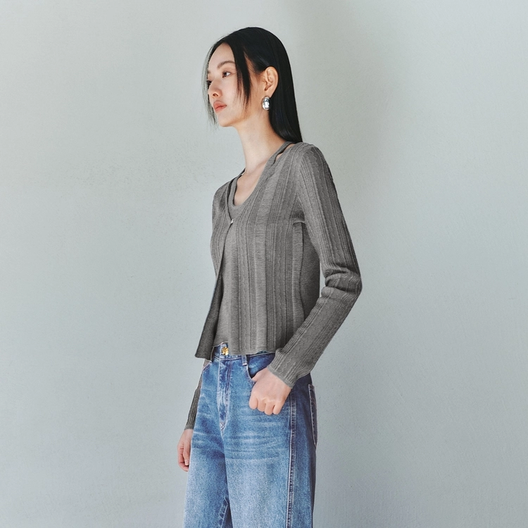 太平鸟 时尚细闪银线肌理感假两件长袖针织衫 女款