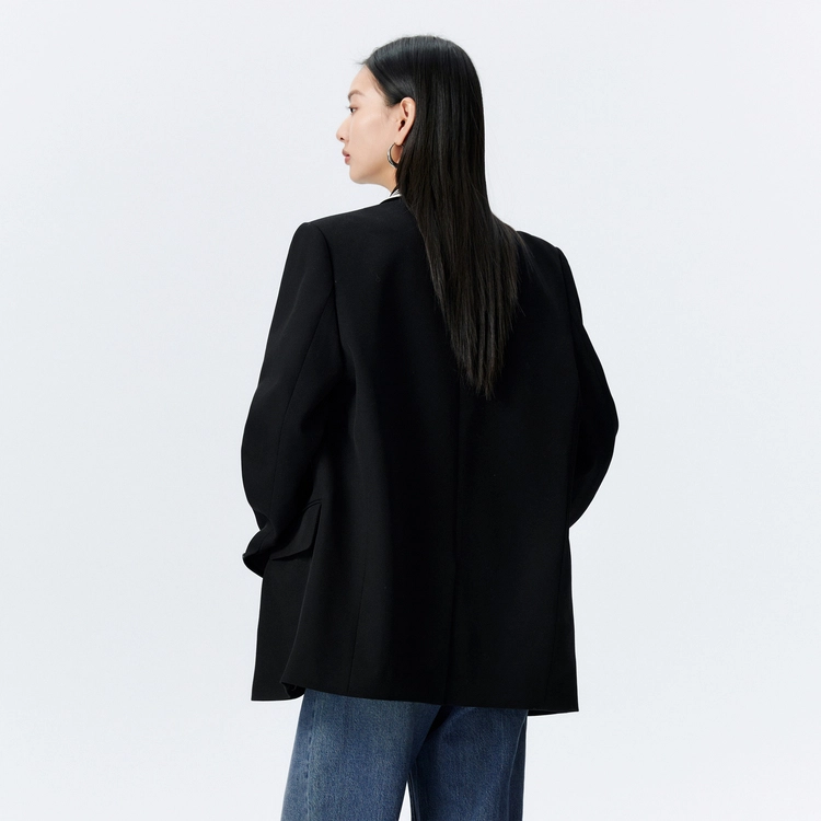 太平鸟 设计感西装休闲廓型宽松西服外套 女款 黑色
