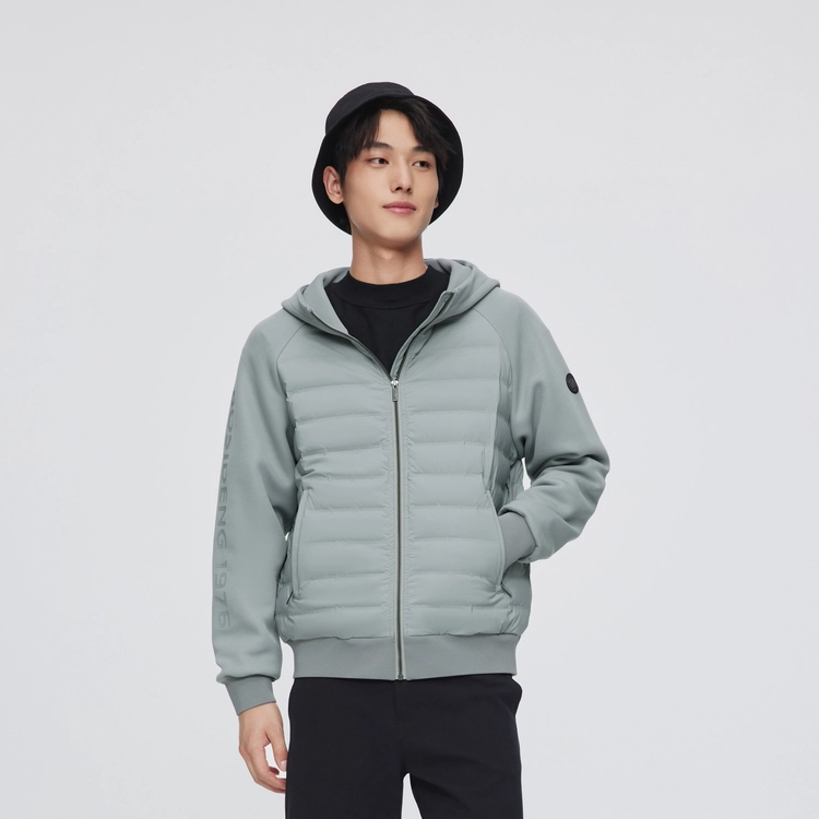 波司登 轻薄拼接拉链纯色连帽薄款短款羽绒服 男款