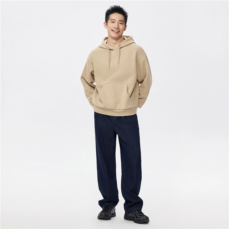 佐丹奴 加绒连帽袋鼠兜套头针织卫衣 男款