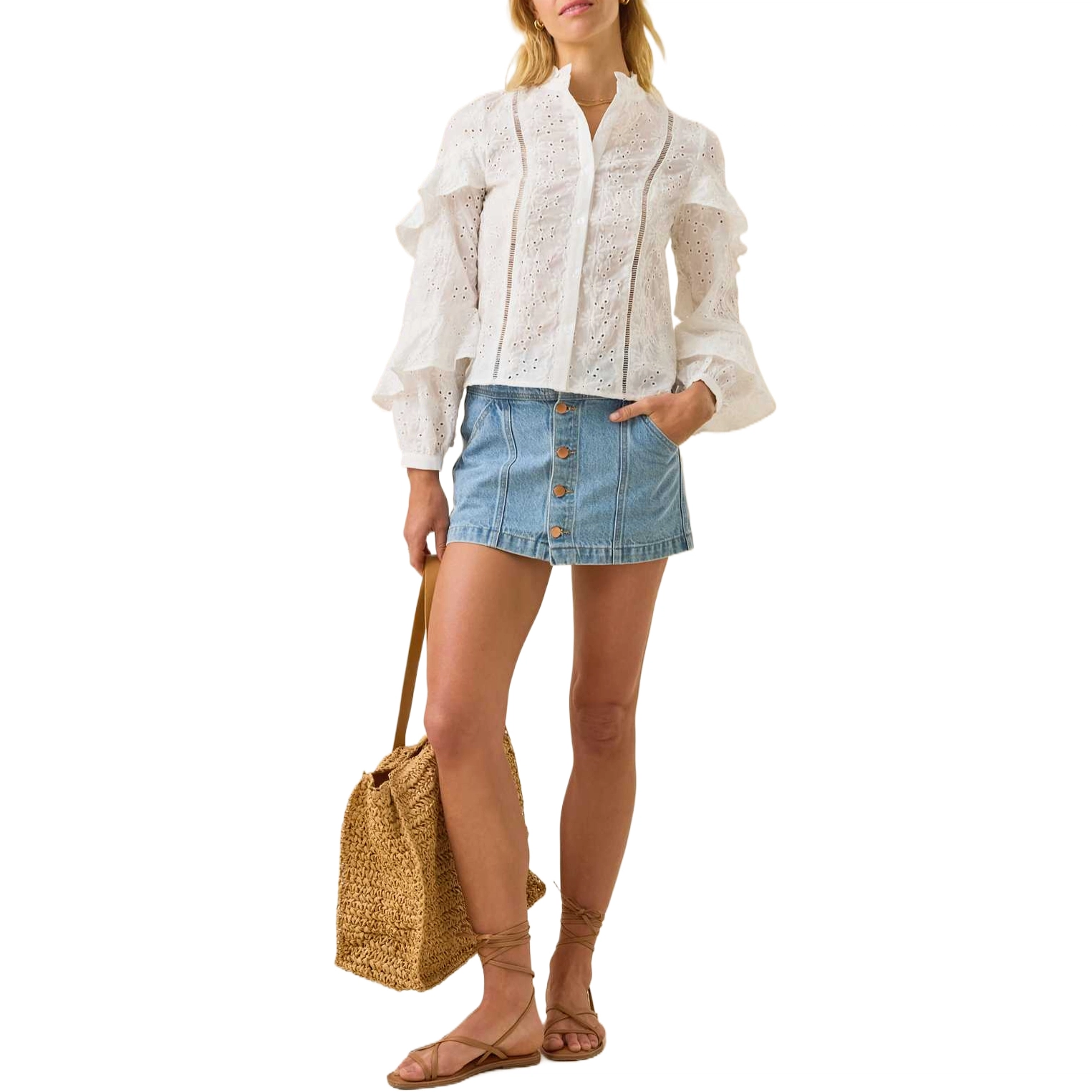 ALTAR'D STATE Serena Eyelet Button Up Top