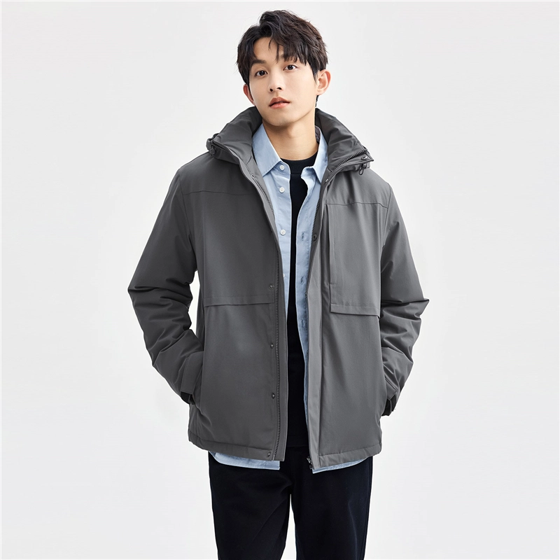佐丹奴 棉衣外套破骨多口袋拉链连帽夹克棉服 男款