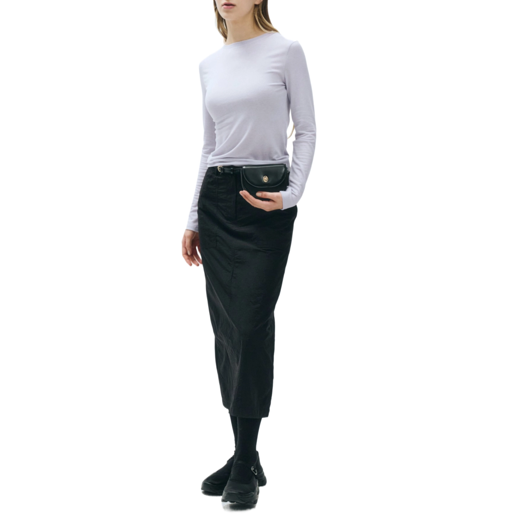 MARITHE FRANCOIS GIRBAUD SS25 W NYLON MIDI SKIRT