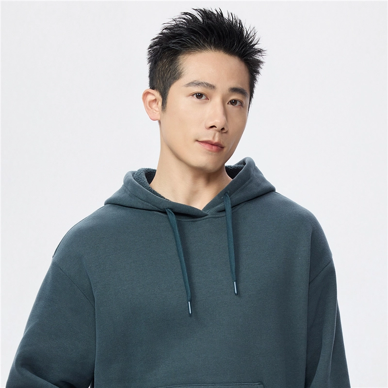 佐丹奴 加绒连帽袋鼠兜套头针织卫衣 男款