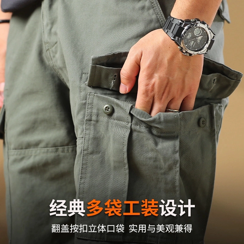 季言 美式复古重磅高级感户外多口袋五分裤百搭直筒中裤工装短裤 男款