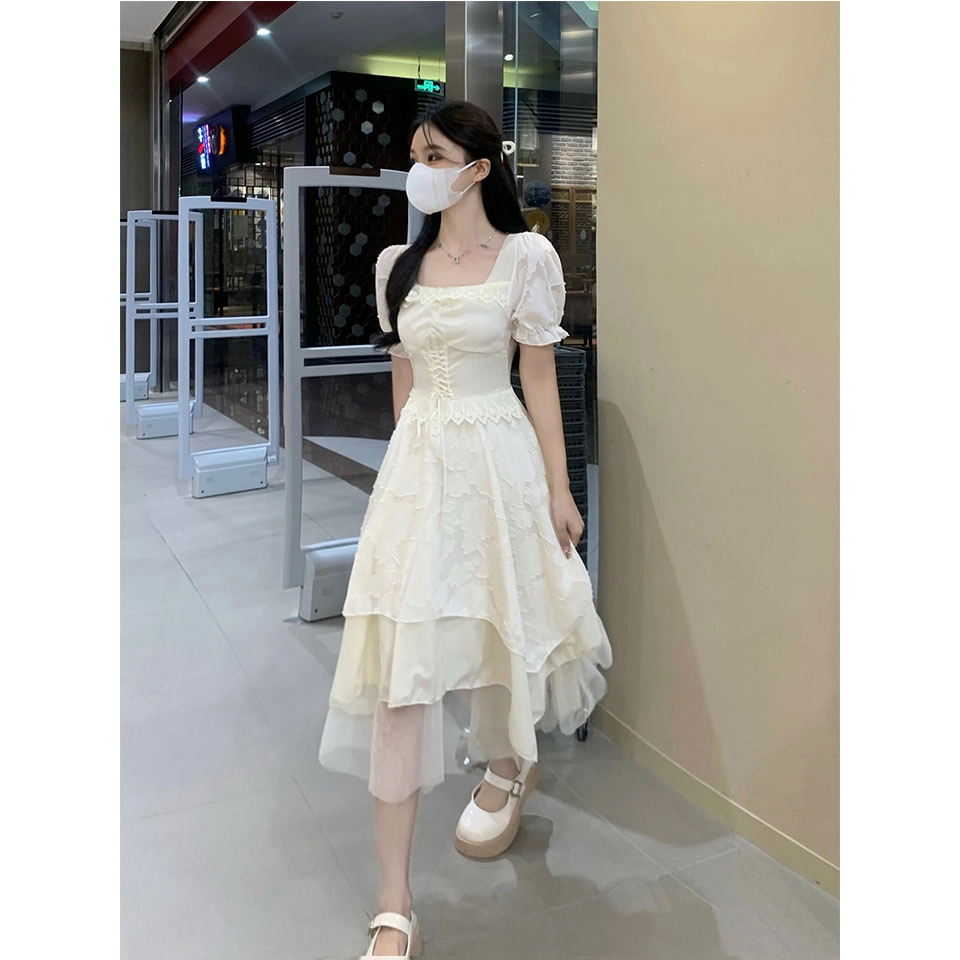 纤丝鸟 法式时尚优雅收腰设计蓬蓬大摆裙短袖连衣裙 女款