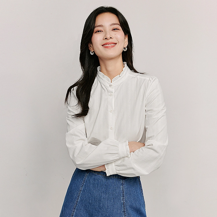 茵曼 法式宽松立领长袖衬衣衬衫 女款