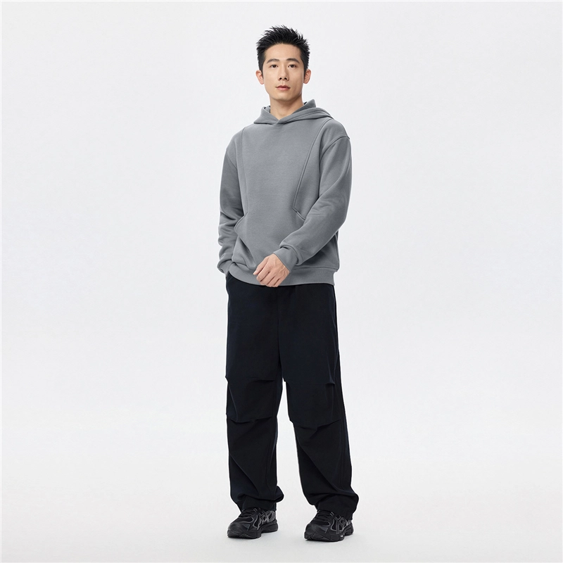 佐丹奴 加绒破骨口袋连帽针织套头卫衣 男款