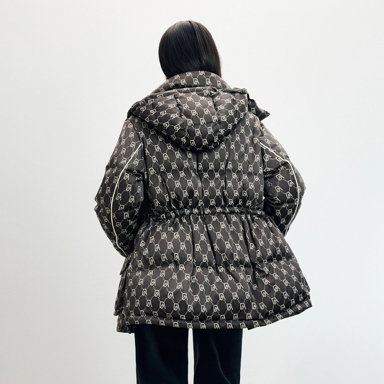 太平鸟 老花纹样派克羽绒服连帽一手长面包服 女款