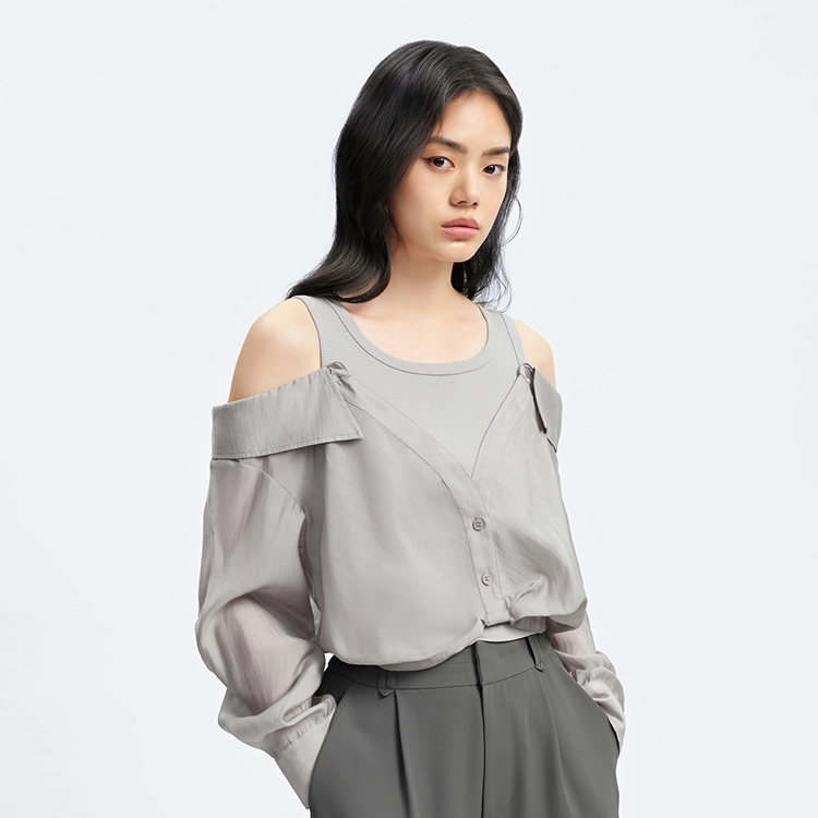 太平鸟 纯色套头长袖衬衫 女款 灰色