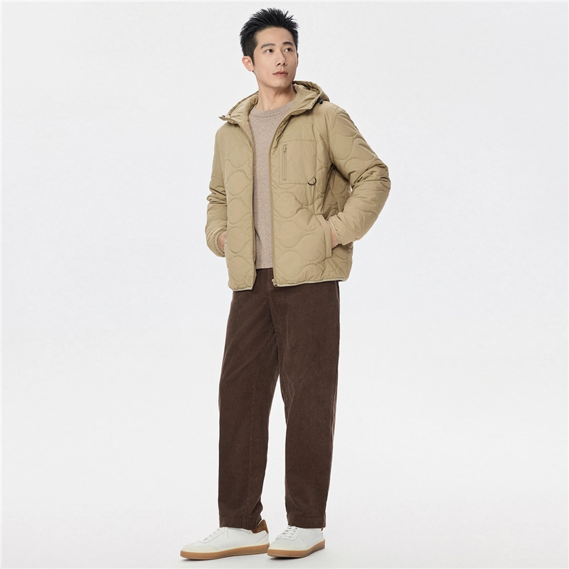 佐丹奴 葫芦绗缝连帽多口袋梭织棉衣外套棉服 男款