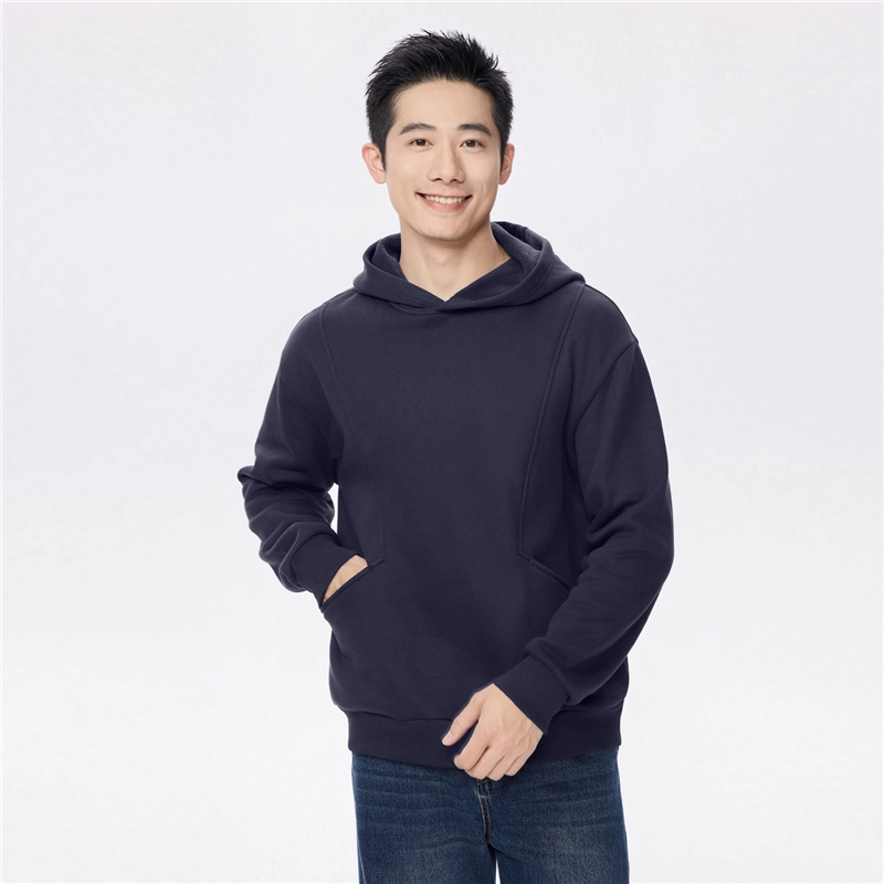 佐丹奴 加绒破骨口袋连帽针织套头卫衣 男款