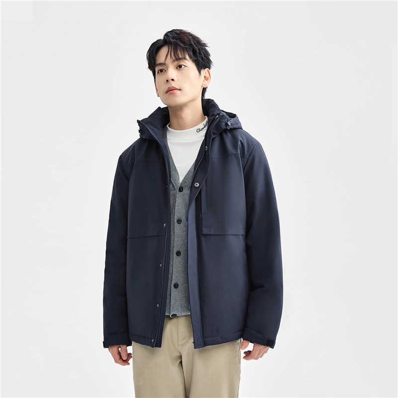 佐丹奴 棉衣外套破骨多口袋拉链连帽夹克棉服 男款