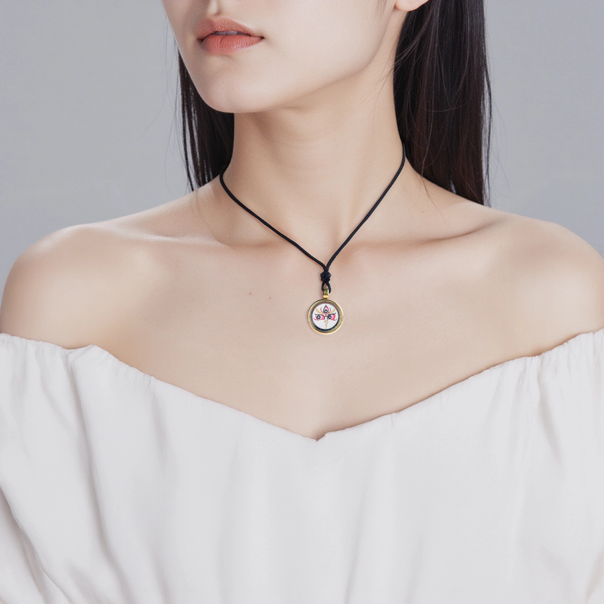 喃呢 藏式热贡手绘唐卡五路财神法眼 新中式国风国潮旺福平安吉祥好运 合金 项链 男女同款情侣款
