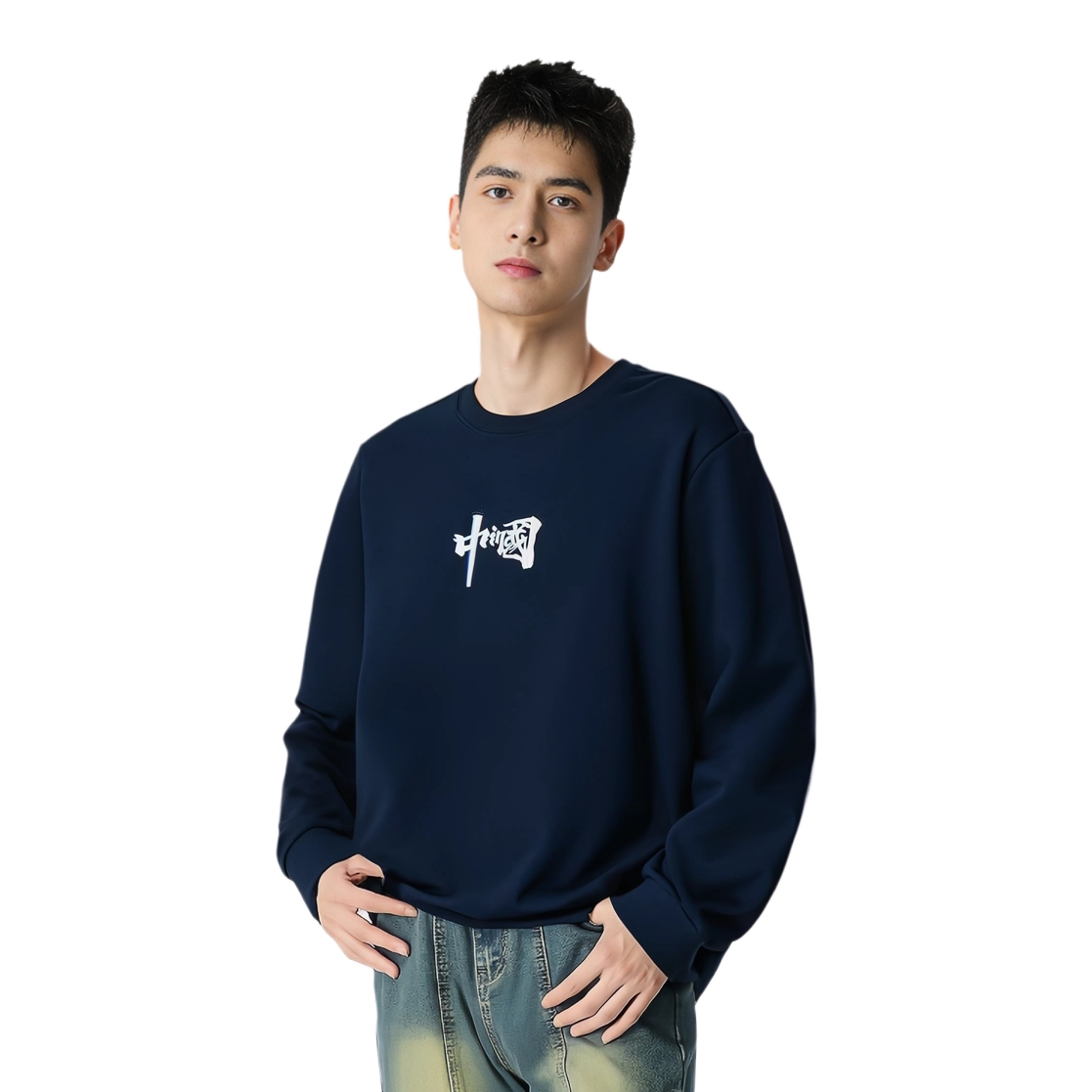 乔丹 宽松圆领套头加绒长袖卫衣 男款 新星蓝