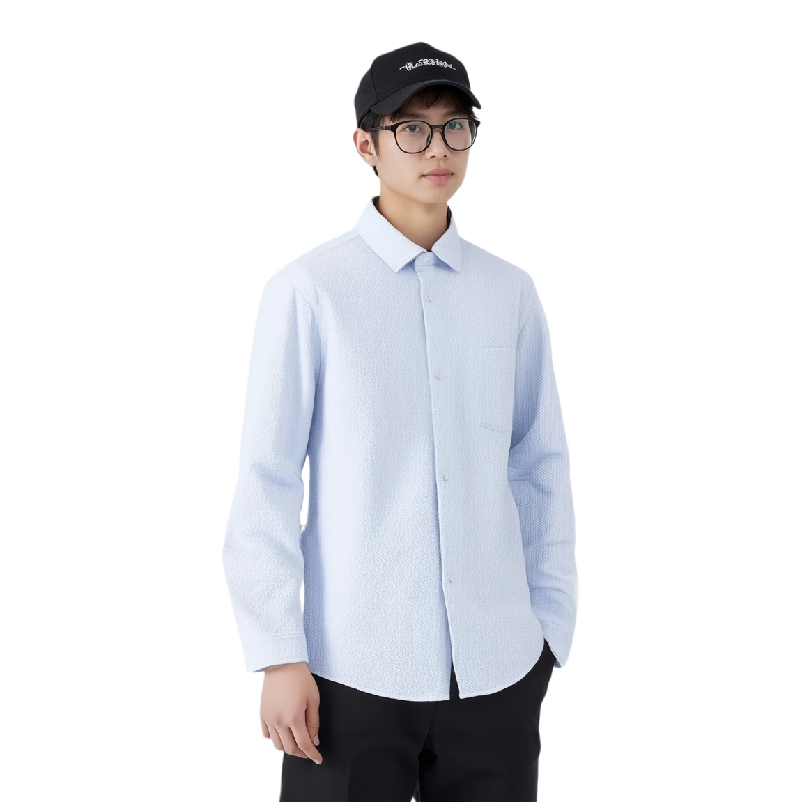 乔丹 运动休闲简约纯色长袖衬衫 男款 天晨蓝