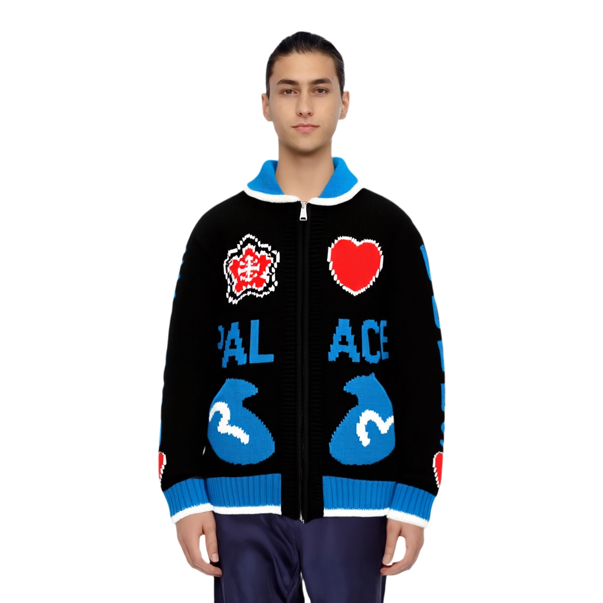 PALACE x EVISU 3.0 SS23 PALACE EVISU COWICHAN KNIT BLACK Logo