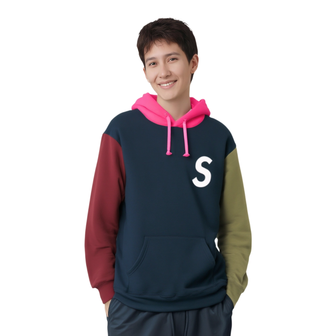 Supreme SS19 S Logo Colorblocked Hooded Sweatshirt Navy S