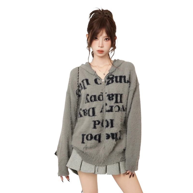 悍戈 美式潮流小众设计感连帽拉链款 舒适百搭适合日常户外通勤针织衫 男女同款