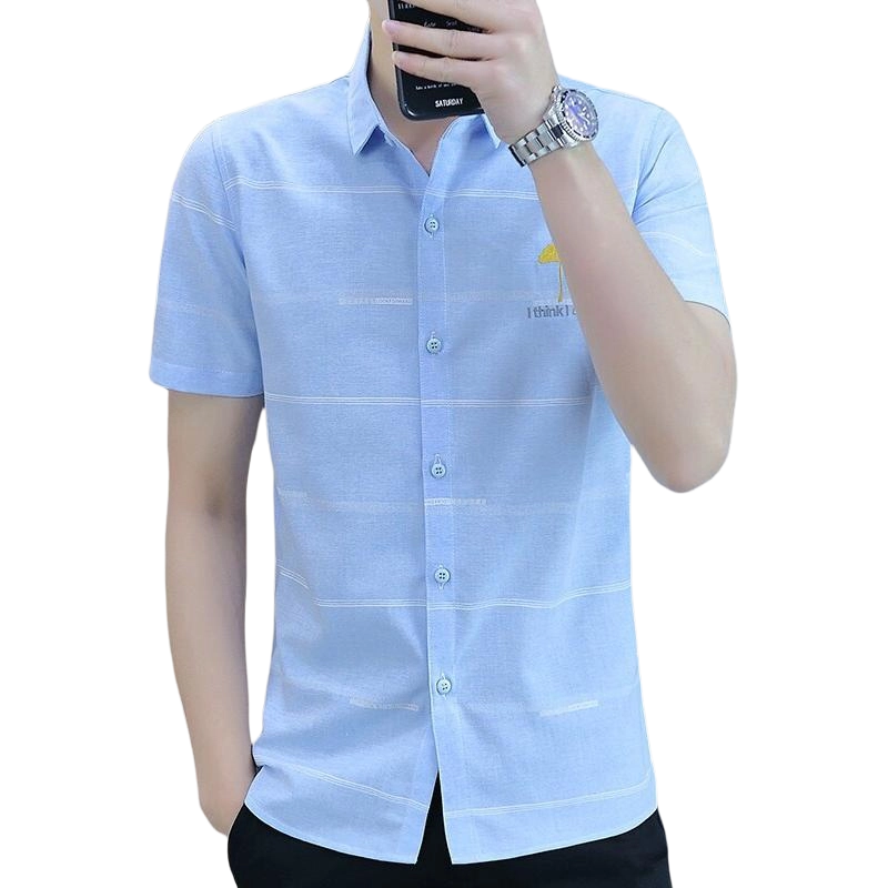 百胜狐 百胜狐男士格子夏季潮流时尚修身休闲百搭免烫衬衣男装短袖衬衫 男款