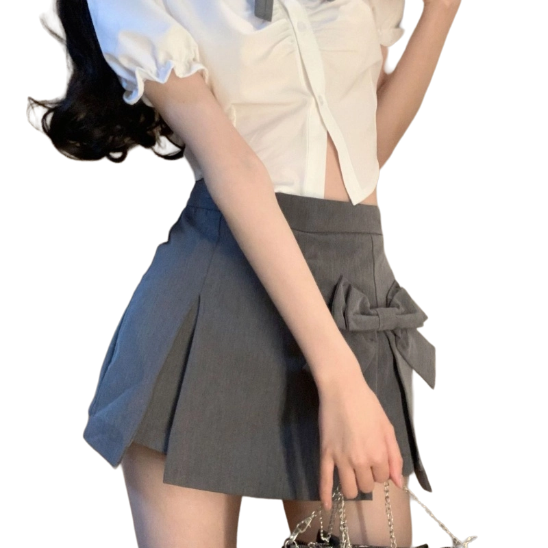 轻迎 蝴蝶结半身裙小个子设计感高腰休闲短裙 女款