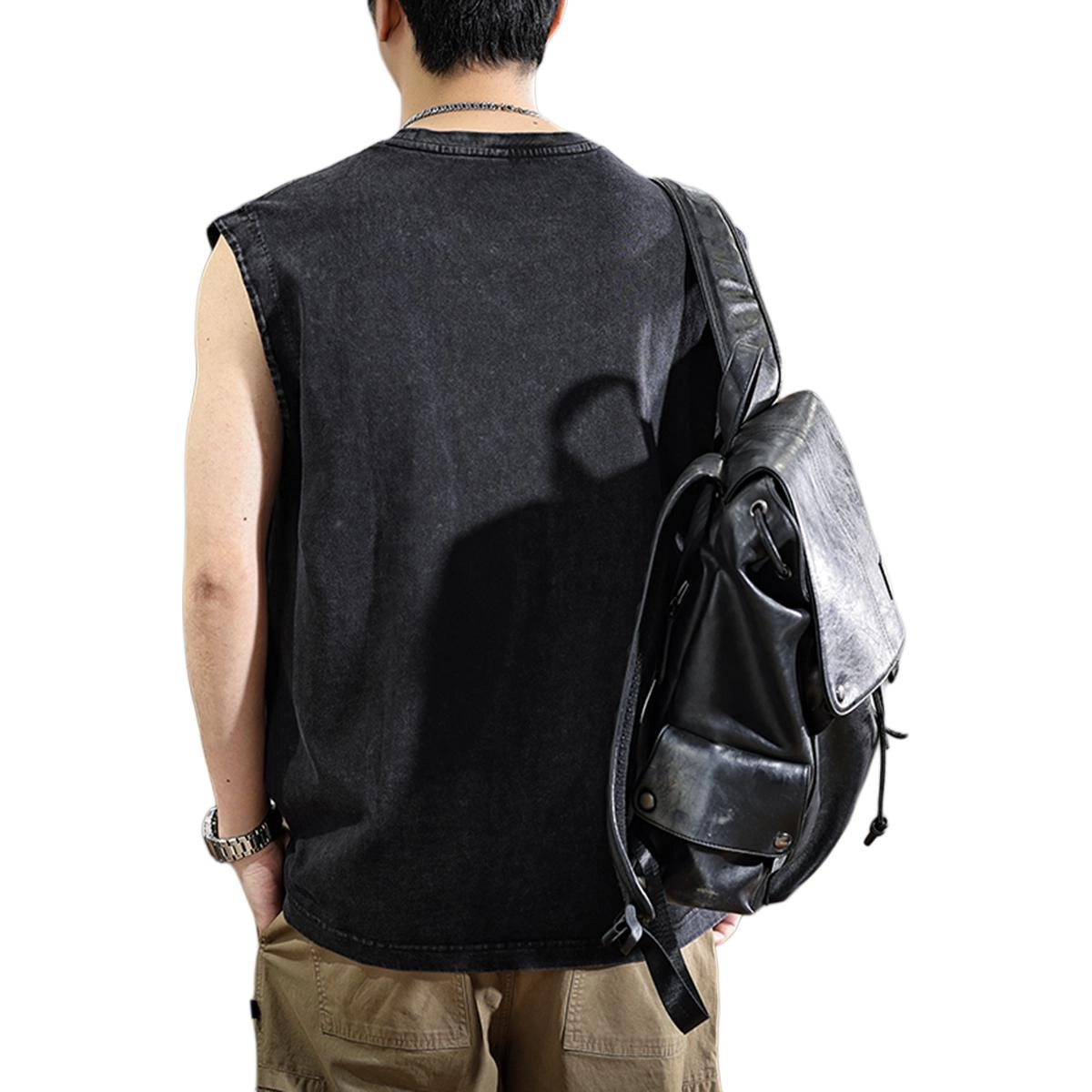 遨宇 美式新中性未来主义高级简约风纯棉重磅水洗情侣潮流印花痞帅无袖休闲坎肩背心 男女同款
